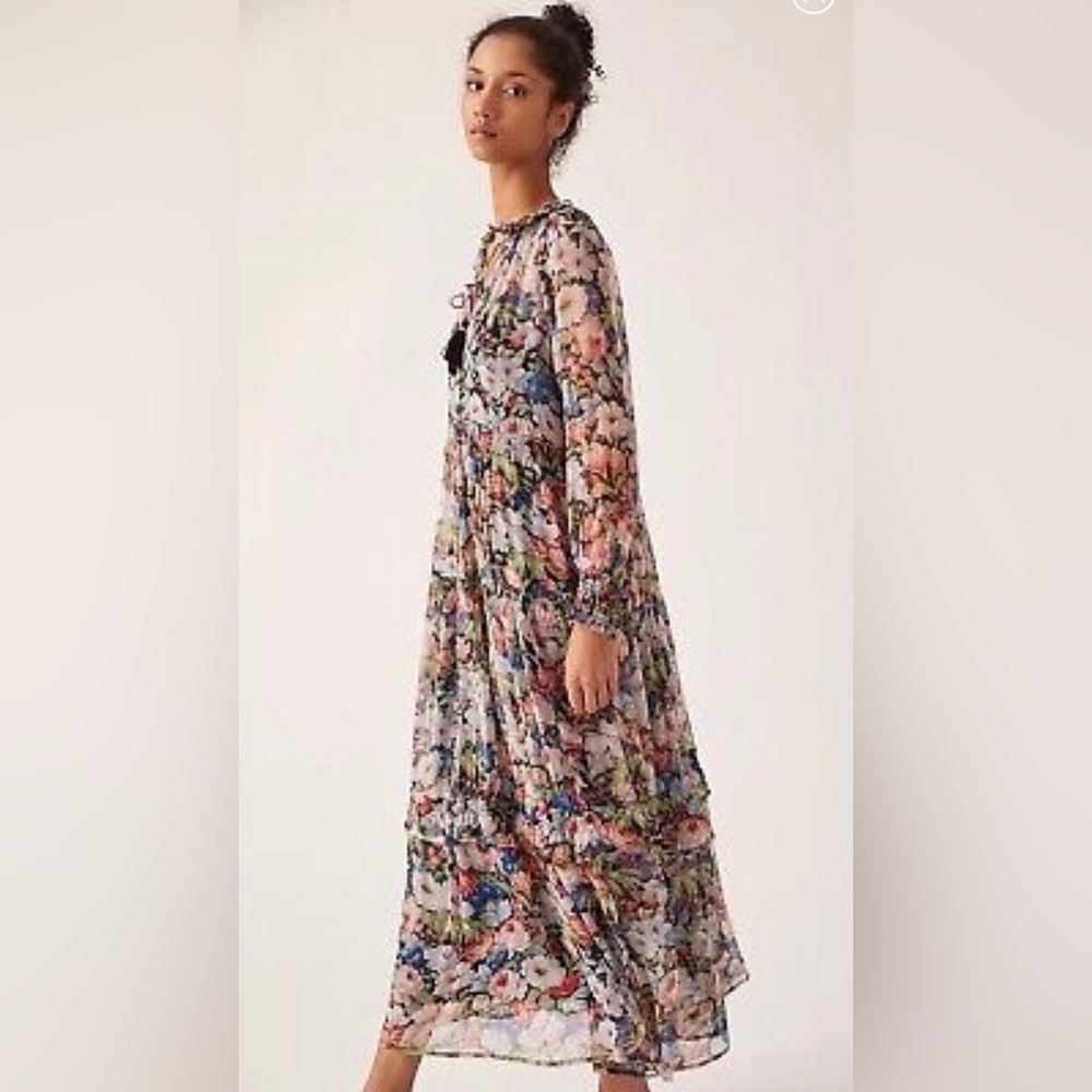 Anthropologie the Marais Printed Chiffon Maxi Dress, size S
